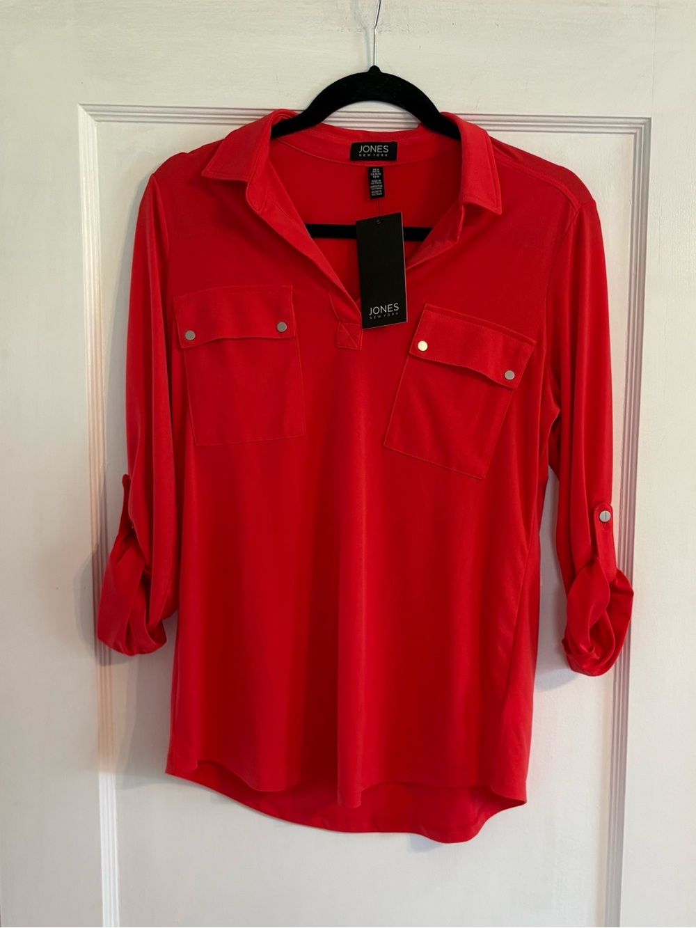NWT Women's Jones New York Poppy Red Long Sleeve Top Size Medium